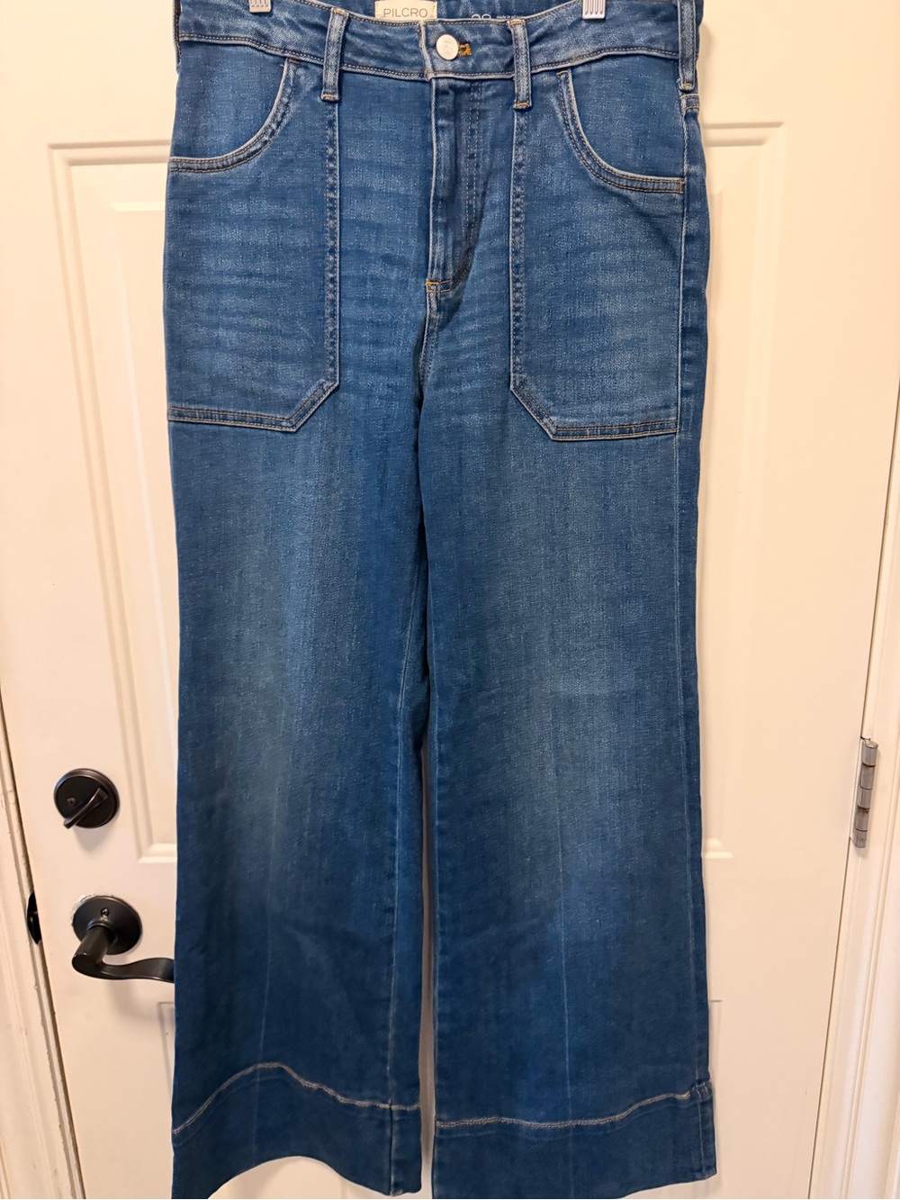 Pilcro Wide-Leg Denim Jeans in Medium Blue